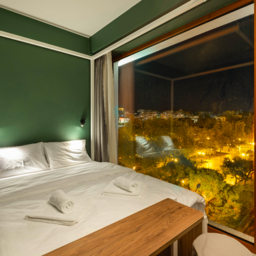 Double view bedroom at night